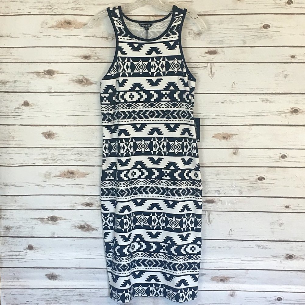 Express Black and White Tribal Midi Dress - Size L